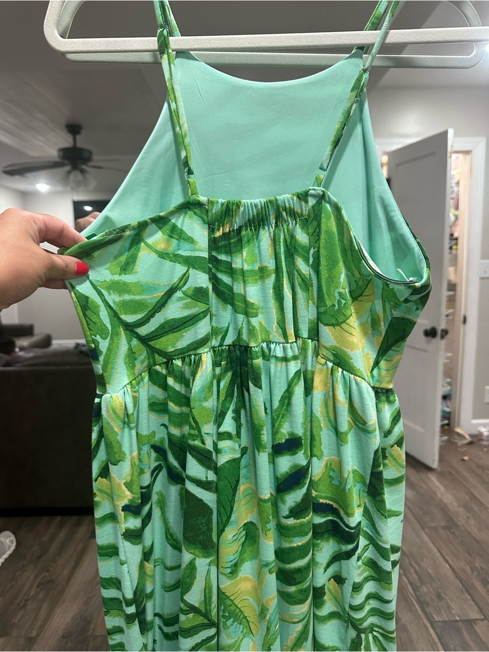 Tropical Green Leaf Summer Hawaiian Vacation Cruise Beach Maxi Dress - Picture 11 of 16